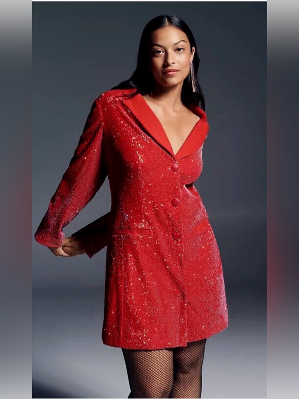 Semi new Anthropologie Maeve Sequin Blazer Dress Red Coat Mini Dress size 4P - Picture 5 of 14